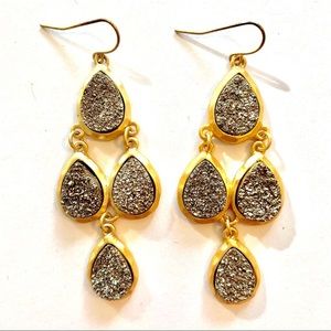 NWOT Gray Druzy Chandelier Earrings